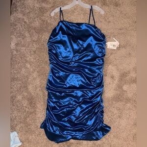 David's Bridal Royal Blue Mini Ruched Dress